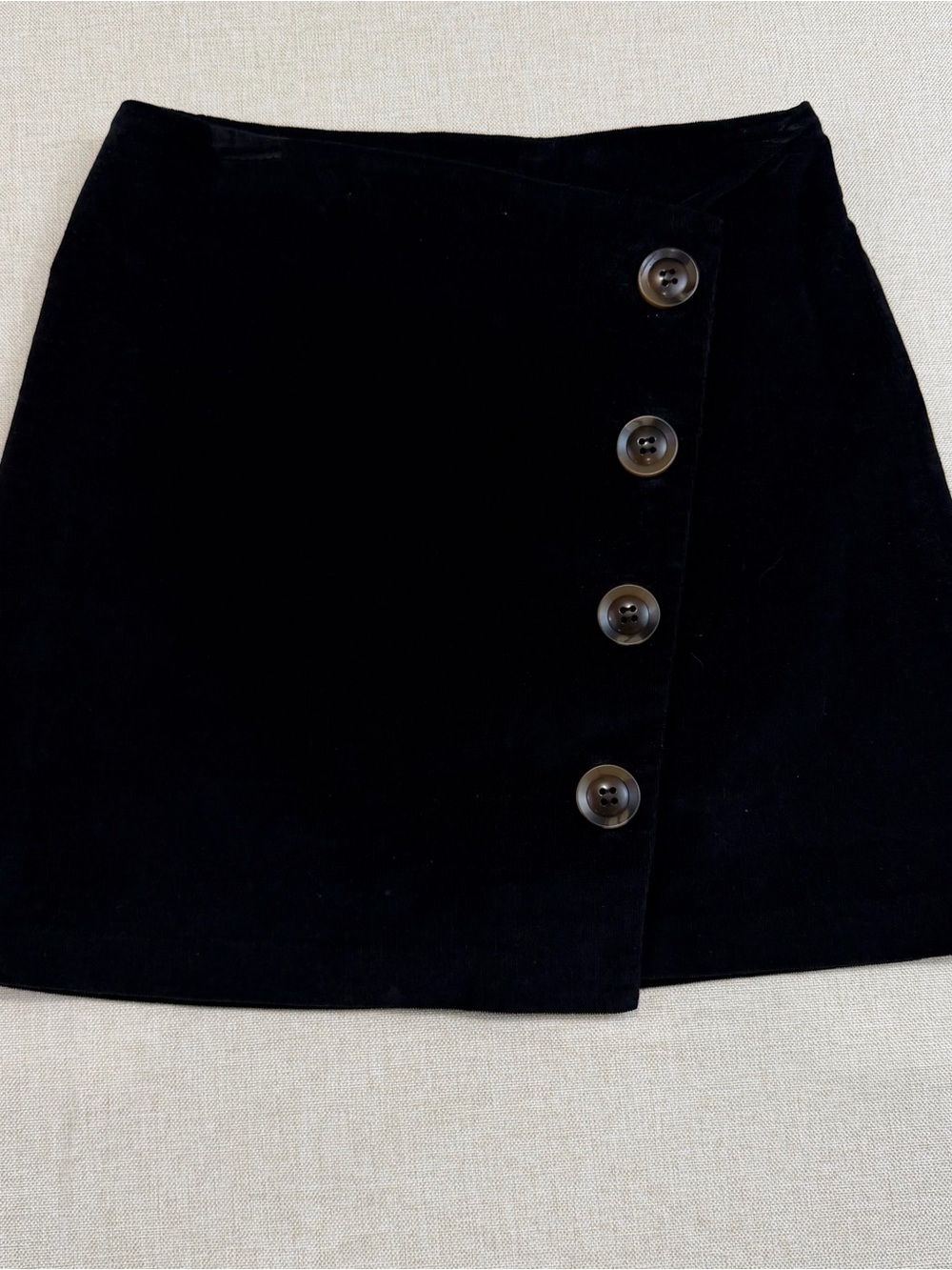 Black Button-Side Corduroy Mini Skirt